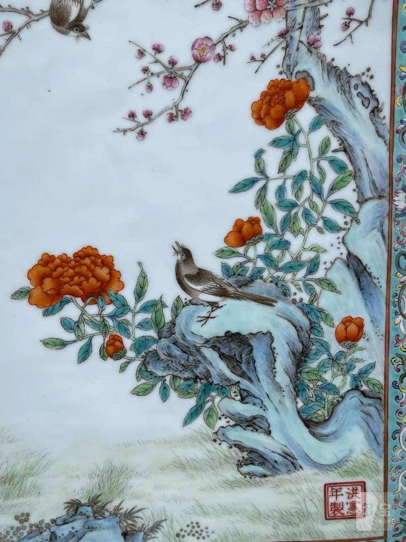 民国 粉彩花鸟纹瓷板 - 图4